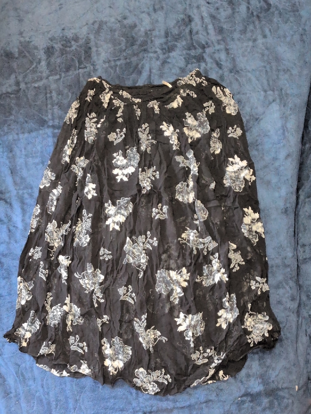 Free People Black Skirt with Cream Floral Appliqué